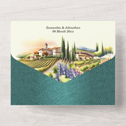 Toscane waterverf bruiloft wijngaard Italiaans wij All In One Uitnodiging (Achterkant)