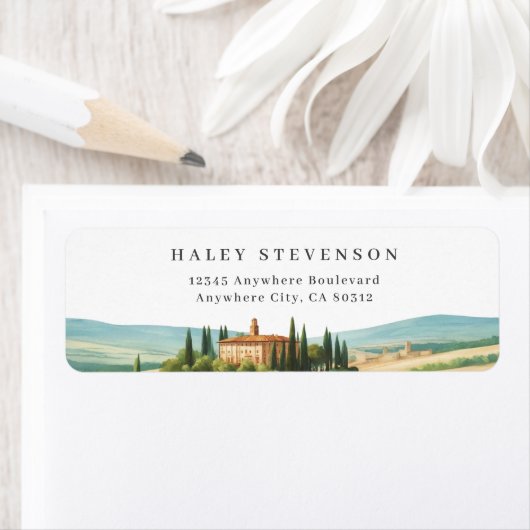 Toscane Waterverf illustratie skyline bruiloft Etiket (Insitu)