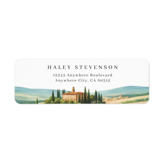Toscane Waterverf illustratie skyline bruiloft Etiket (Voorkant)