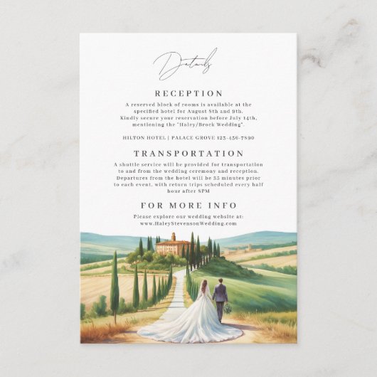 Toscane Waterverf illustratie skyline bruiloft Informatiekaartje (Voorkant)