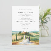 Toscane Waterverf illustratie skyline bruiloft Kaart (Staand voorkant)