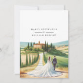 Toscane Waterverf illustratie skyline bruiloft Kaart (Achterkant)