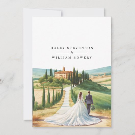 Toscane Waterverf illustratie skyline bruiloft Kaart (Achterkant)