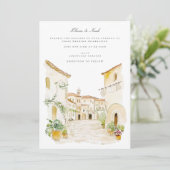 Toscane Waterverf Italiaans bruiloft uitnodiging K (Staand voorkant)