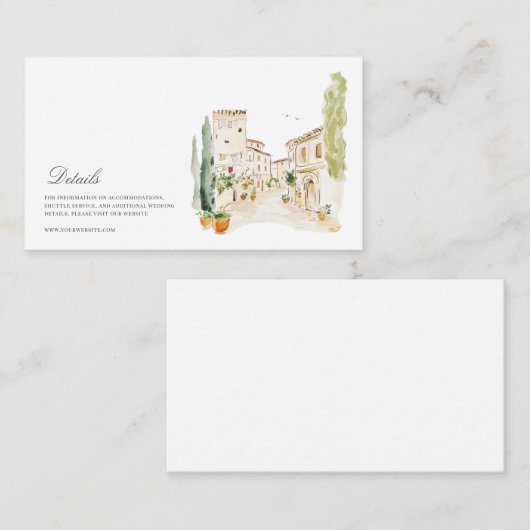 Toscane Waterverf Italiaans Trouwdetails Informatiekaartje (Voorkant / Achterkant)
