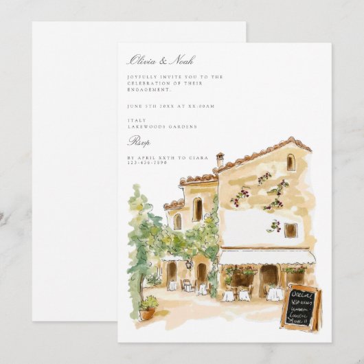 Toscane Waterverf Italiaans Verloving Uitnodiging (Voorkant / Achterkant)