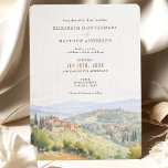 Toscane Waterverf Italië Bestemmingsweddenschap Kaart<br><div class="desc">Toscane Wedding Invitation, prachtig geschilderd in waterverven. Deze verbluffende uitnodiging bevat een typische Tuscany skyline met rolheuvels, cyperbomen en een charmante villa. Onze uitnodiging is aanpasbaar, zodat kunt u de tekst gemakkelijk bewerken zodat deze aan uw trouwgegevens voldoet. Kies van een verscheidenheid van doopvontstijlen en kleuren om uw thema aan...</div>