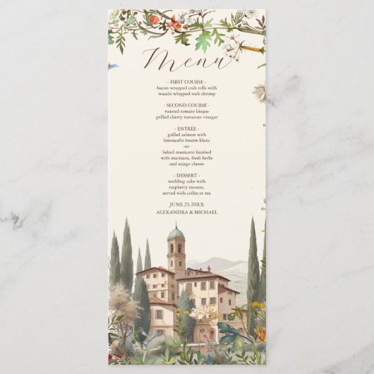 Toscane Waterverf Italië Bestemmingsweddenschap Menu (Voorkant)