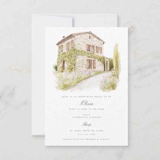 Toscane Waterverf Italië Bruidsdouche Uitnodiging (Voorkant)