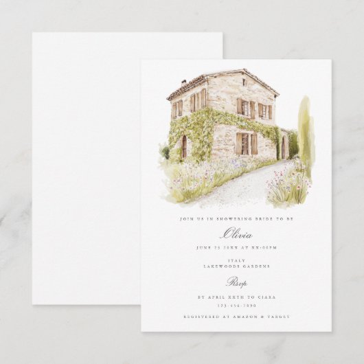 Toscane Waterverf Italië Bruidsdouche Uitnodiging (Voorkant / Achterkant)