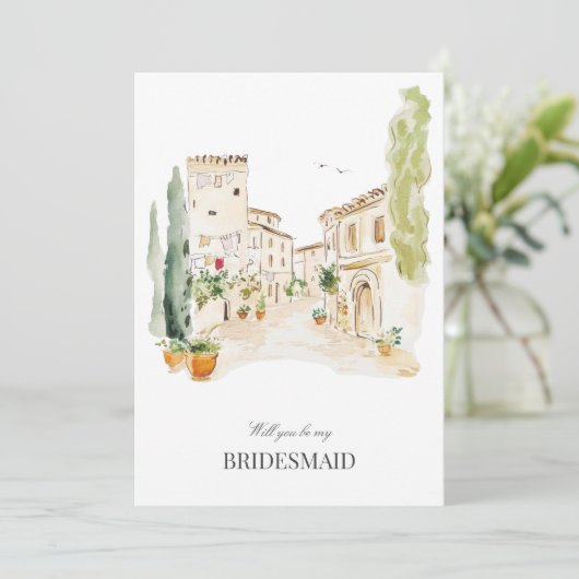 Toscane Waterverf Italië Bruidsmeisje voorstel Kaa Save The Date (Staand voorkant)