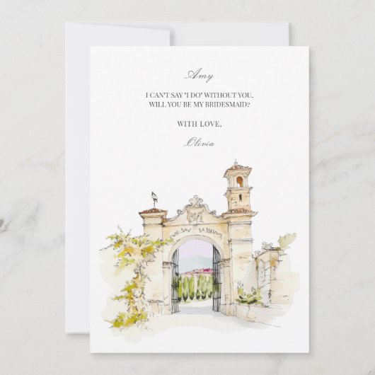 Toscane Waterverf Italië Bruidsmeisje voorstel Kaa Save The Date (Achterkant)