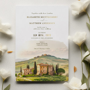 Toscane Waterverf Italië Destination Huwelijk Folie Uitnodiging