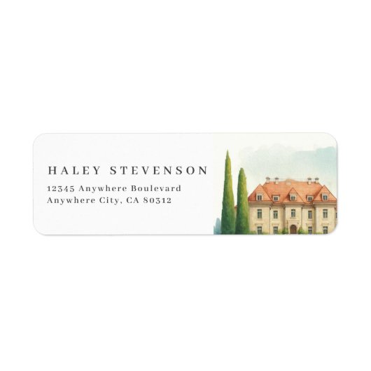Toscane Waterverf Italië Villa Destination Wedding Etiket (Voorkant)