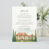 Toscane Waterverf Italië Villa Destination Wedding Informatiekaartje (Staand voorkant)