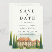 Toscane Waterverf Italië Villa Destination Wedding Save The Date (Voorkant / Achterkant)