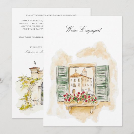 Toscane Waterverf Verloving Aankondiging Kaart (Voorkant / Achterkant)
