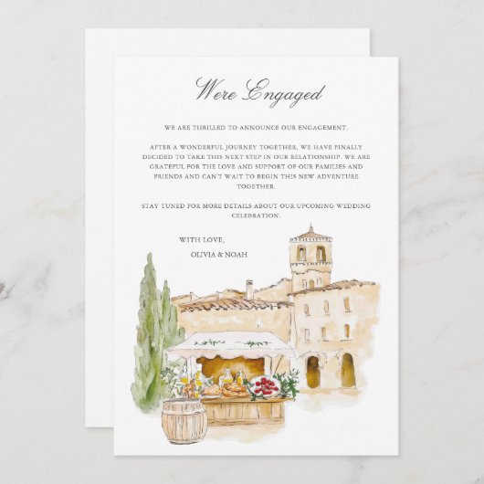 Toscane Waterverf Verloving Aankondiging Kaart (Voorkant / Achterkant)