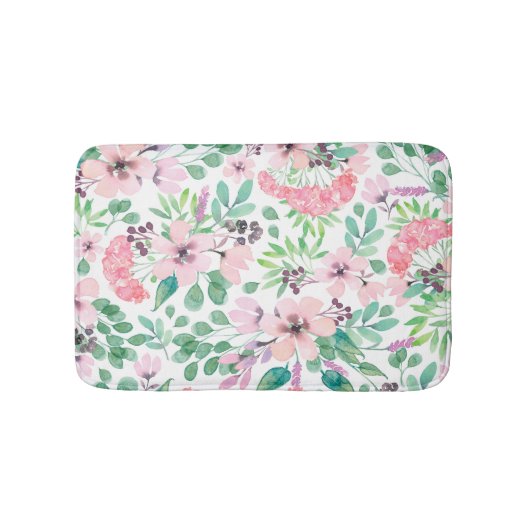 Toscane Waterverven roze bloemen patroon Badmat (Voorkant)