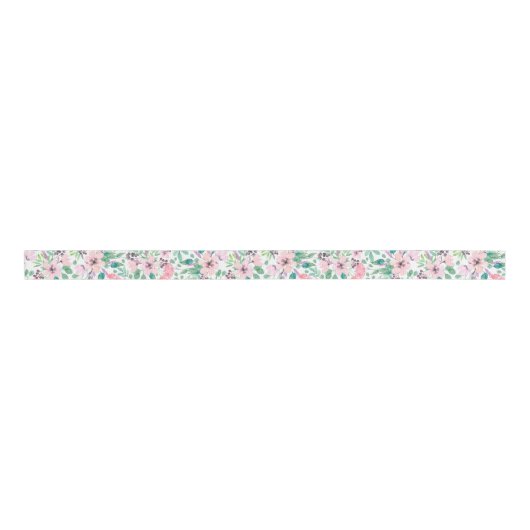 Toscane Waterverven roze bloemen patroon Grosgrain Lint (Voorkant)