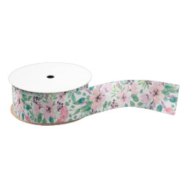 Toscane Waterverven roze bloemen patroon Grosgrain Lint