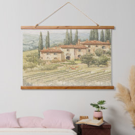 Toscane Wijngaard Aquarel Trouw Achtergrond Tapijt Hangend Wandkleed