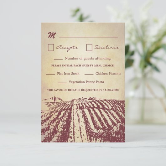 Toscane Wine Winery Vineyard Wedding RSVP-kaarten RSVP Kaartje (Staand voorkant)