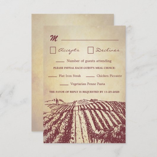 Toscane Wine Winery Vineyard Wedding RSVP-kaarten RSVP Kaartje (Voorkant / Achterkant)
