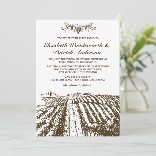 Toscane Winery Rustic Vineyard Wedding Invitations Kaart (Staand voorkant)