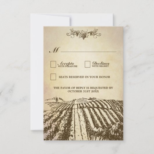 Toscane Winery Rustic Vineyard Wedding RSVP-kaarte RSVP Kaartje (Voorkant)