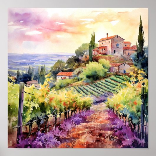 Toscane Winery Waterverf Kunst Poster (Voorkant)