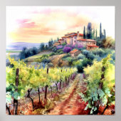 Toscane Winery Waterverf Kunst Poster (Voorkant)