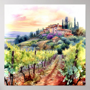 Toscane Winery Waterverf Kunst Poster