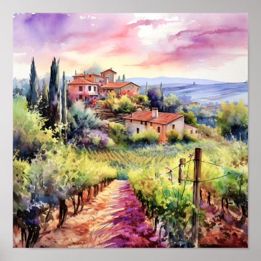 Toscane Winery Waterverf Kunst Poster (Voorkant)