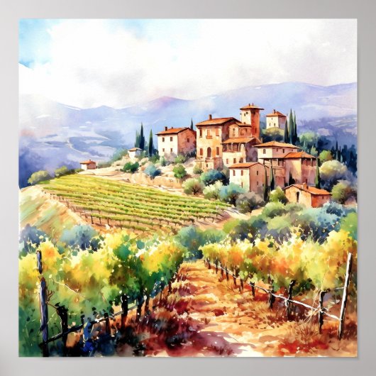 Toscane Winery Waterverf Kunst Poster (Voorkant)