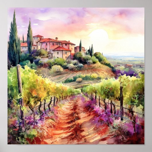 Toscane Winery Waterverf Kunst Poster (Voorkant)