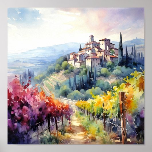 Toscane Winery Waterverf Kunst Poster (Voorkant)