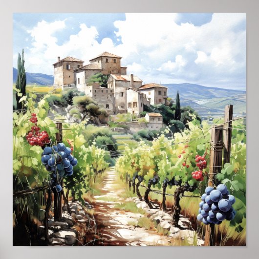 Toscane Winery Waterverf Kunst Poster (Voorkant)