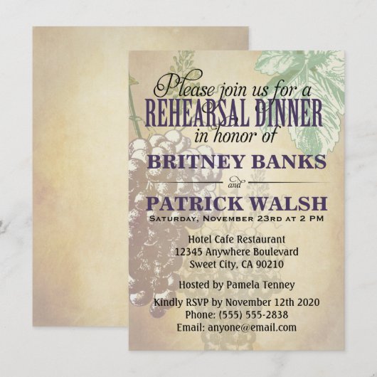 Toscane Winery Wedding Rehearsal Dinner Invitation Kaart (Voorkant / Achterkant)