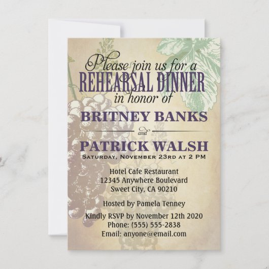 Toscane Winery Wedding Rehearsal Dinner Invitation Kaart (Voorkant)