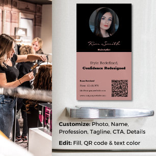 Toscane & Zwart Professioneel Haar Stylist QR Code Magnetisch Visitekaartje