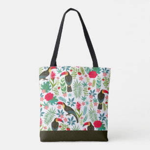 Toscanen vogels en tropische bloemen patroon tote bag