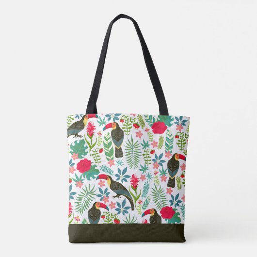 Toscanen vogels en tropische bloemen patroon tote bag (Achterkant)