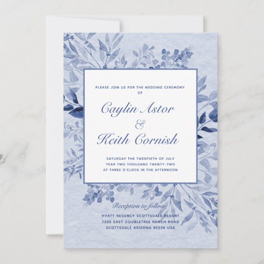 Toscany Blue Greenery Wedding Kaart (Voorkant)