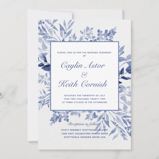 Toscany Blue Greenery Wedding Kaart (Voorkant)