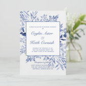 Toscany Blue Greenery Wedding Kaart (Staand voorkant)