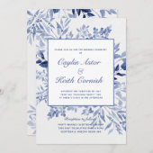 Toscany Blue Greenery Wedding Kaart (Voorkant / Achterkant)