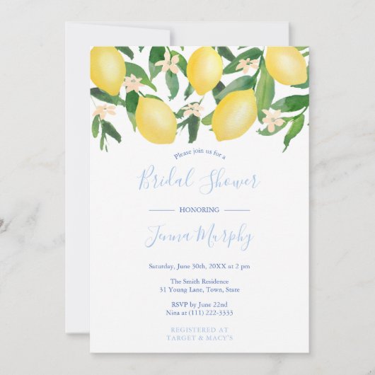 Toscany Lemons Antiek Pattern Blue Vrijgezellenfee Kaart (Voorkant)