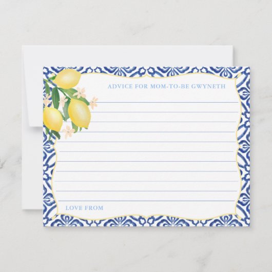 Toscany Lemons Boy Baby shower Advice for mam Card Kaart (Voorkant)