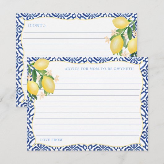 Toscany Lemons Boy Baby shower Advice for mam Card Kaart (Voorkant / Achterkant)